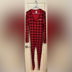 PINK Victoria's Secret Red & Black Plaid Waffle-Knit Sleep Top